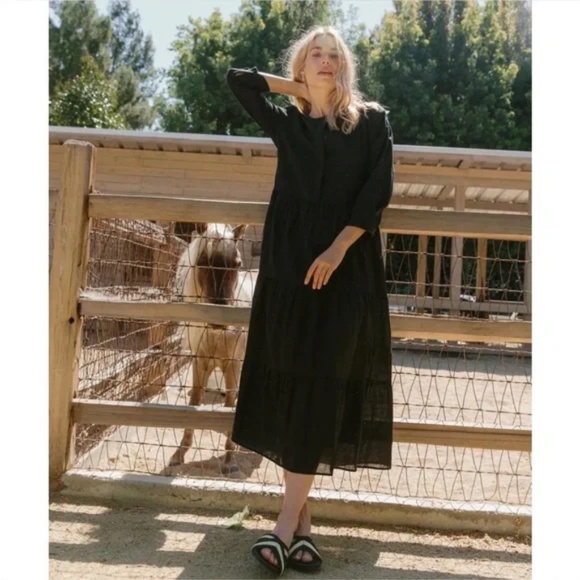 Jenni Kayne James Maxi Tiered Dress sz XS Cotton Linen Blend Navy - Picture 1 of 12